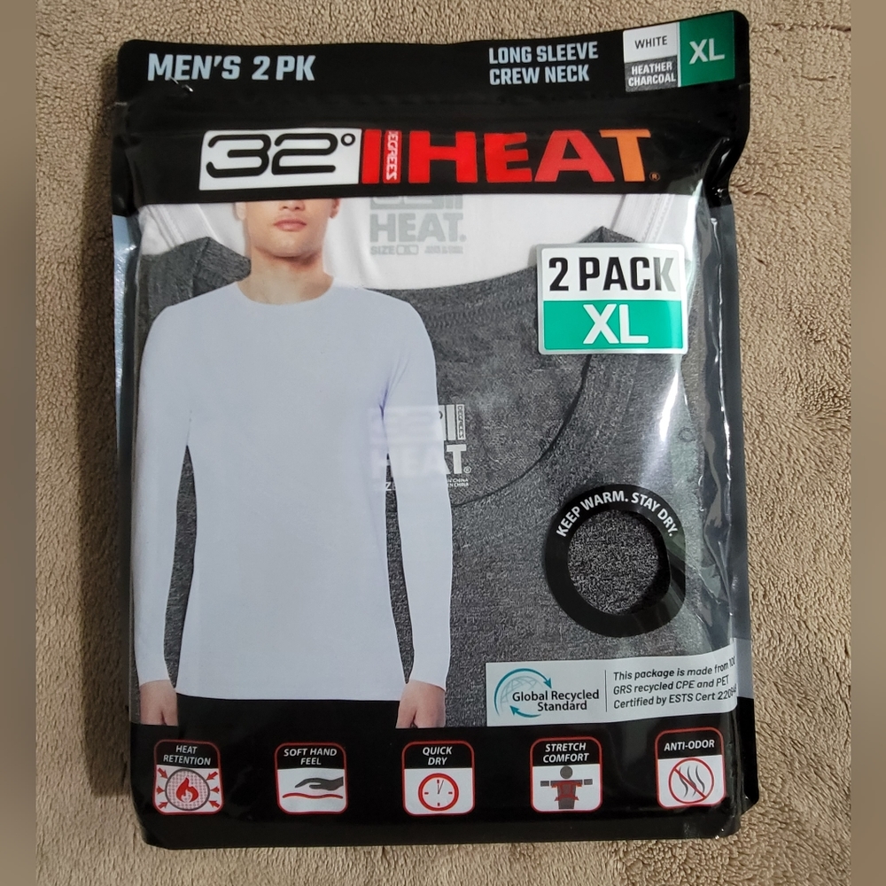 32 Degrees Heat Long Sleeve Crew Neck 2 Pack Size XL
